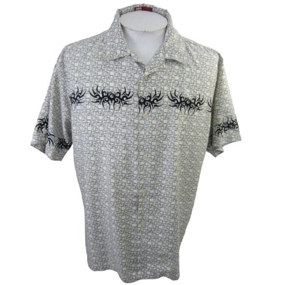 FOCUS vintage Men shirt L CLUB/DISCO s/s camp pit to pit 24" geometric tribal - Picture 1 of 8